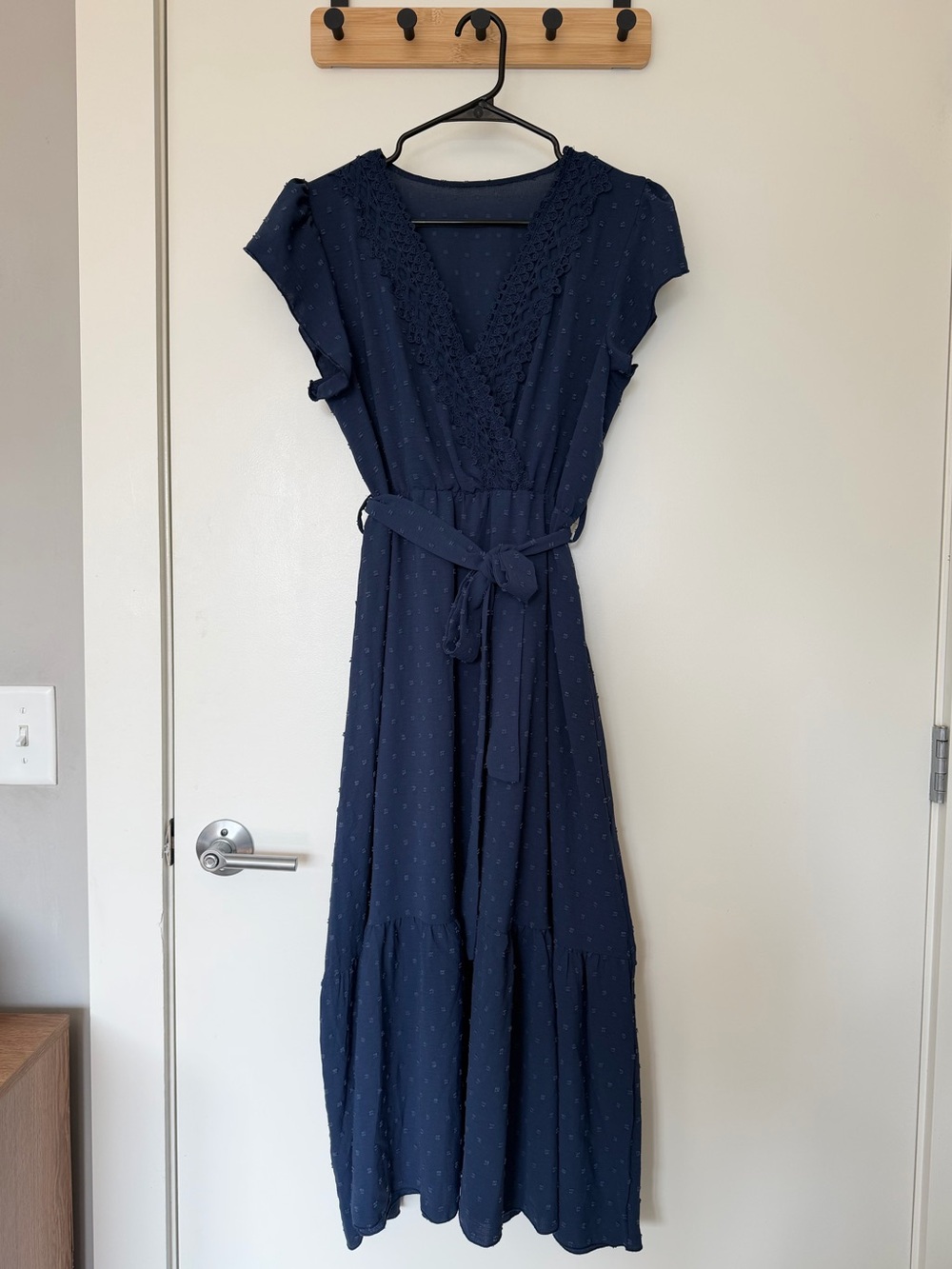 Navy V-Neck Maxi Dress with Tie Waist